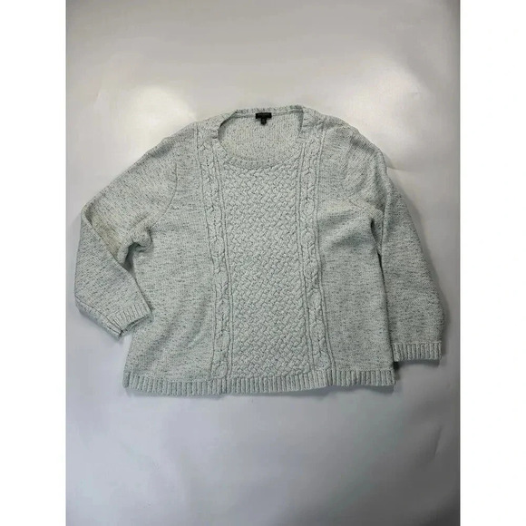 Talbots Sweater Womens 3X Cable Chunky Knit Pullover White Blue Green Cotton - Picture 1 of 8